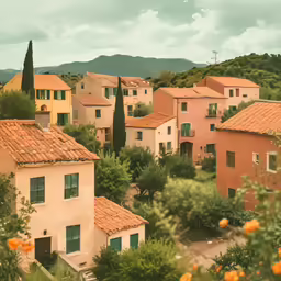 the roofs of these houses are brown and red