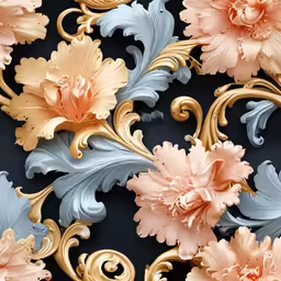 a wall with decorative flowers and gold trim