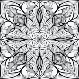 the pattern has been made with two black and white designs,an artistic coloring book page with intricate black and white patterns,the stylized pattern has been created by the use of black and white ink,a black and white print of leaves,a black and white image of an abstract floral motif