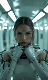 the beautiful young woman in an alien themed outfit