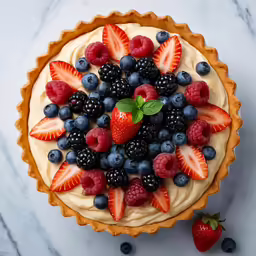 this pie has fresh berries and cream on it