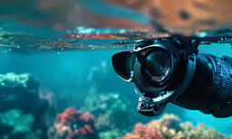a camera is under the water near the reef