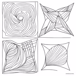 four abstract patterns with wavy lines in the center,four different types of abstract art made from lines