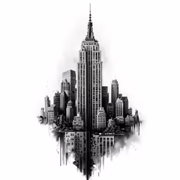 an artistic drawing of a city with black watercolors