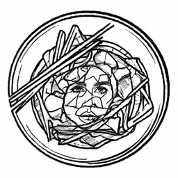 this drawing shows a woman surrounded by noodles