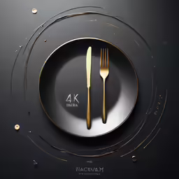 a plate with gold rim and a fork and knife on it