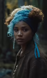 a woman with blue hair with a black headband