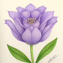 there are two purple flowers with green leaves