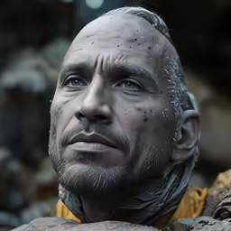 a man with mud on his face and a beard
