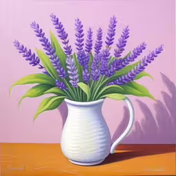 painting of lavenders in a white pitcher