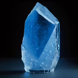 large blue crystal on a black surface
