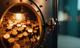 a close up of a lamp with coins in it