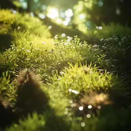 the sun is shining brightly on this green grass