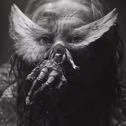 a woman with large wings and a face of monster like creature