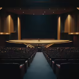 an empty theater with a person standing on the stage