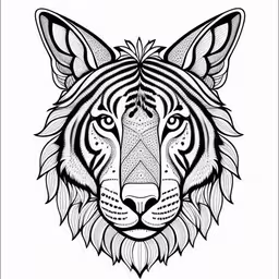 an abstract animal head with lines and patterns on the side,the head of a tiger with patterns on it
