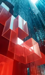 abstract digital red background with an array of rectangles in the middle