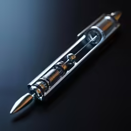 a pen is laying on a table with an electronic chip on it