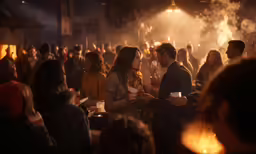 people drinking hot beverages in the crowd at a party