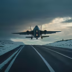 an airplane just starting to land on the runway
