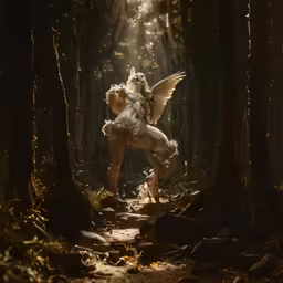 a woman with wings flying through the air