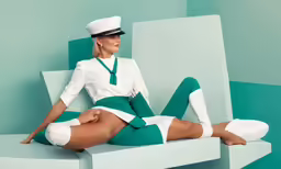 the beautiful sailor is sitting on a bench