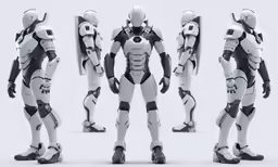 three models of a white man standing on one leg