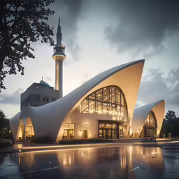 the building is shaped like a curved cathedral