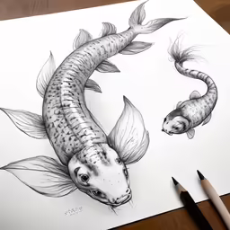 a pencil drawing of two koala fish