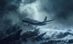 an airplane is in the middle of a snowy landscape