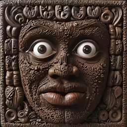 a drawing of a face with a large, detailed design on it