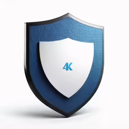 a shield logo on white background with blue and black details