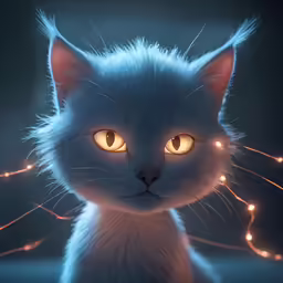 the cat is glowing with orange eyes
