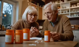 two people look at some jars on a table