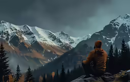 a man in winter clothes sitting on top of a hill
