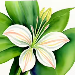 an arrangement of leaves and flowers painted in watercolor