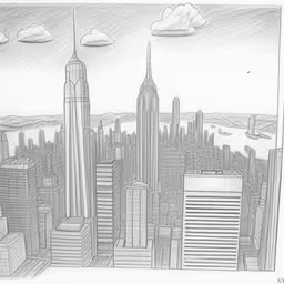 pencil drawing of new york skyline by scott nelson,cityscape drawn in pencil by the artist