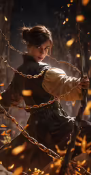 a young person dressed in renaissance clothing holding a stick