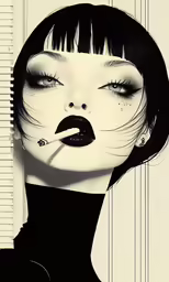 black and white illustration of a lady with lashes
