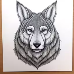 a pen and ink drawing of a wolf