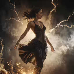 a woman is standing in the rain and storm