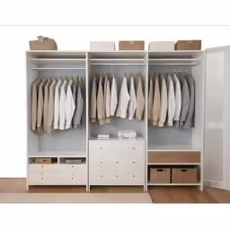 the closet is neatly organized and ready to go