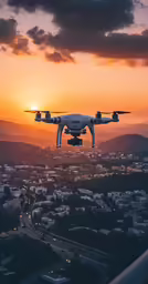 a large flying object in the sky over a city