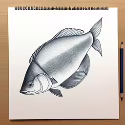 a drawing of a fish on paper, with a pencil,pencil drawing of a fish with its mouth open