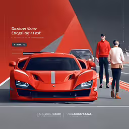 two people walk between two parked cars,two women are looking at a red sports car