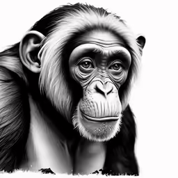 an ink drawing of a gorilla face
