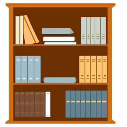 a book shelf with several books and binders,a brown bookcase filled with lots of books