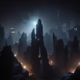 night scene of large city scapes and fog