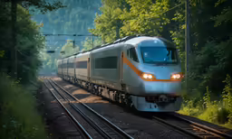 a modern commuter train coming down the tracks