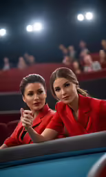 two female passengers seated at an empty theater